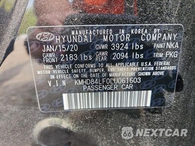 Zdjęcie 12 z 12 samochodu: 2020 HYUNDAI ELANTRA VALUE EDITION VIN:KMHD84LF0LU061603 - miniatura