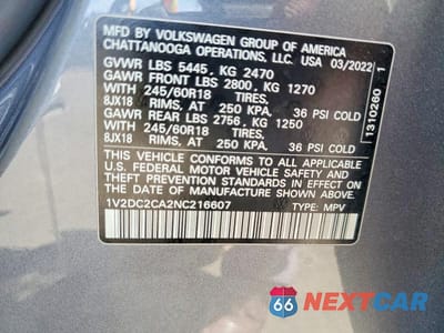 Zdjęcie 14 z 14 samochodu: 2022 VOLKSWAGEN ATLAS CROSS SPORT SE VIN:1V2DC2CA2NC216607 - miniatura