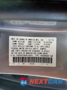 Zdjęcie 12 z 12 samochodu: 2017 HONDA ACCORD SPORT VIN:1HGCR2F56HA124928 - miniatura