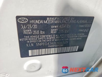 Zdjęcie 12 z 12 samochodu: 2020 HYUNDAI SONATA SE VIN:5NPEG4JA0LH061579 - miniatura