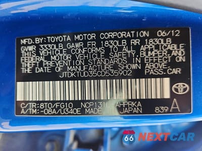 Zdjęcie 12 z 12 samochodu: 2012 TOYOTA YARIS 5-DOOR LE VIN:JTDKTUD35CD535902 - miniatura