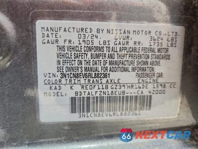 Zdjęcie 12 z 12 samochodu: 2024 NISSAN VERSA VIN:3N1CN8EV6RL882361 - miniatura