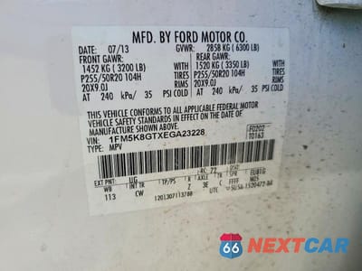 Zdjęcie 13 z 13 samochodu: 2014 FORD EXPLORER SPORT VIN:1FM5K8GTXEGA23228 - miniatura