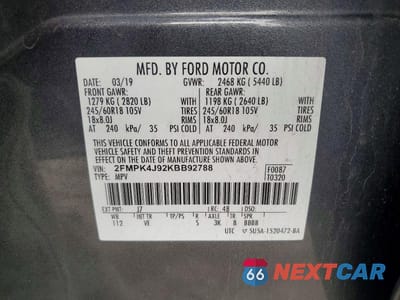 Zdjęcie 14 z 14 samochodu: 2019 FORD EDGE SEL VIN:2FMPK4J92KBB92788 - miniatura