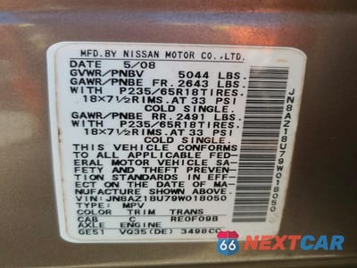 Zdjęcie 13 z 13 samochodu: 2009 NISSAN MURANO S VIN:JN8AZ18U79W018050 - miniatura