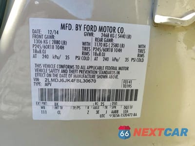 Zdjęcie 13 z 13 samochodu: 2015 LINCOLN MKX VIN:2LMDJ6JK4FBL30670 - miniatura