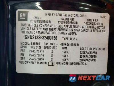 Zdjęcie 12 z 12 samochodu: 2003 CHEVROLET TRAILBLAZER VIN:1GNDS13S532409156 - miniatura