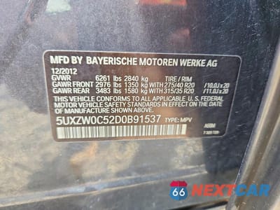 Zdjęcie 12 z 12 samochodu: 2013 BMW X5 XDRIVE35D VIN:5UXZW0C52D0B91537 - miniatura