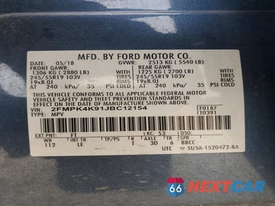 Zdjęcie 13 z 13 samochodu: 2018 FORD EDGE TITANIUM VIN:2FMPK4K91JBC12154 - miniatura