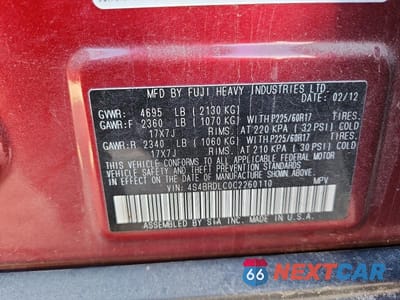 Zdjęcie 12 z 12 samochodu: 2012 SUBARU OUTBACK 3.6R LIMITED VIN:4S4BRDLC0C2260110 - miniatura