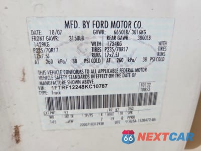 Zdjęcie 12 z 12 samochodu: 2008 FORD F150 VIN:1FTRF12248KC10787 - miniatura