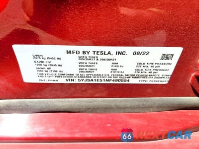 Zdjęcie 12 z 12 samochodu: 2022 TESLA MODEL S VIN:5YJSA1E51NF490554 - miniatura
