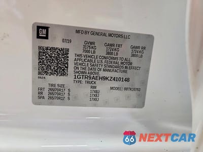Zdjęcie 12 z 12 samochodu: 2019 GMC SIERRA K1500 VIN:1GTR9AEH9KZ410148 - miniatura