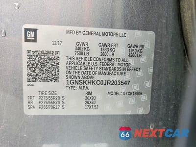 Zdjęcie 13 z 13 samochodu: 2018 CHEVROLET SUBURBAN K1500 LT VIN:1GNSKHKC0JR203547 - miniatura