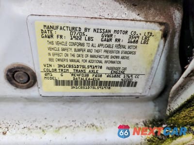Zdjęcie 12 z 12 samochodu: 2005 NISSAN SENTRA 1.8 VIN:3N1CB51D75L591978 - miniatura