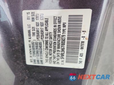 Zdjęcie 14 z 14 samochodu: 2015 HONDA ODYSSEY EXL VIN:5FNRL5H67FB058279 - miniatura