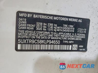 Zdjęcie 13 z 13 samochodu: 2019 BMW X3 XDRIVE30I VIN:5UXTR9C58KLP94650 - miniatura
