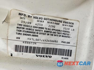 Zdjęcie 13 z 13 samochodu: 2000 VOLVO S70 BASE VIN:YV1LS61JXY2636680 - miniatura