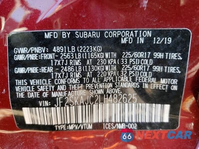 Zdjęcie 12 z 12 samochodu: 2020 SUBARU FORESTER PREMIUM VIN:JF2SKAJC2LH482625 - miniatura