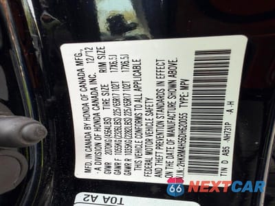 Zdjęcie 11 z 11 samochodu: 2013 HONDA CR-V EX VIN:2HKRM4H56DH620055 - miniatura