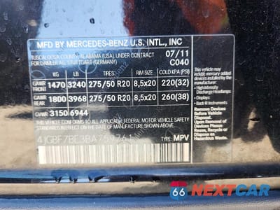 Zdjęcie 13 z 13 samochodu: 2011 MERCEDES-BENZ GL 450 4MATIC VIN:4JGBF7BE3BA759761 - miniatura
