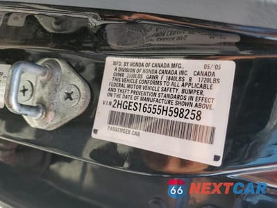 Zdjęcie 12 z 12 samochodu: 2005 HONDA CIVIC LX VIN:2HGES16555H598258 - miniatura
