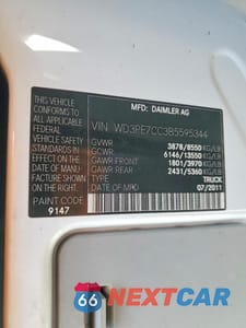 Zdjęcie 13 z 13 samochodu: 2011 MERCEDES-BENZ SPRINTER 2500 VIN:WD3PE7CC3B5595344 - miniatura