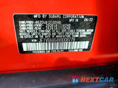 Zdjęcie 12 z 12 samochodu: 2022 SUBARU WRX VIN:JF1VBAA64N9008779 - miniatura