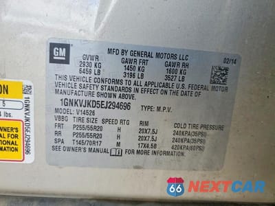 Zdjęcie 13 z 13 samochodu: 2014 CHEVROLET TRAVERSE LTZ VIN:1GNKVJKD5EJ294696 - miniatura