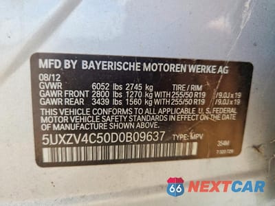 Zdjęcie 13 z 13 samochodu: 2013 BMW X5 XDRIVE35I VIN:5UXZV4C50D0B09637 - miniatura