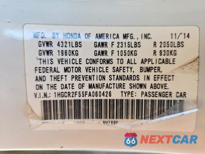 Zdjęcie 13 z 13 samochodu: 2015 HONDA ACCORD SPORT VIN:1HGCR2F55FA060426 - miniatura