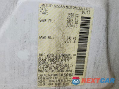 Zdjęcie 12 z 12 samochodu: 2013 NISS ALTIMA 2.5 VIN:1N4AL3AP8DN585062 - miniatura