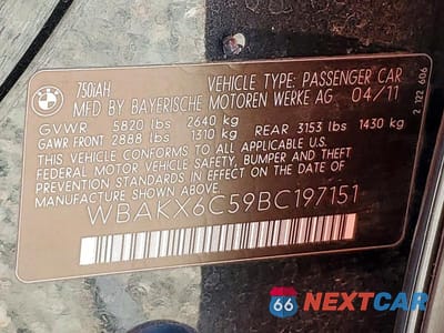 Zdjęcie 12 z 12 samochodu: 2011 BMW 750 I VIN:WBAKX6C59BC197151 - miniatura