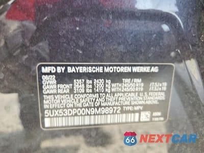 Zdjęcie 13 z 13 samochodu: 2022 BMW X3 XDRIVE30I VIN:5UX53DP00N9M98972 - miniatura