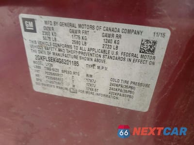 Zdjęcie 13 z 13 samochodu: 2016 GMC TERRAIN SLE VIN:2GKFLSEK4G6201185 - miniatura