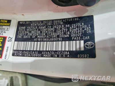 Zdjęcie 12 z 12 samochodu: 2018 TOYOTA CAMRY SE VIN:4T1B11HK8JU600790 - miniatura