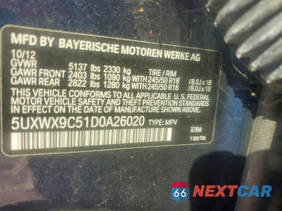 Zdjęcie 12 z 12 samochodu: 2013 BMW X3 XDRIVE28I VIN:5UXWX9C51D0A26020 - miniatura