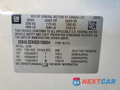 Zdjęcie 12 z 12 samochodu: 2012 GMC TERRAIN SLE VIN:2GKALSEK0C6108684 - miniatura