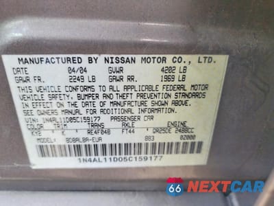 Zdjęcie 12 z 12 samochodu: 2005 NISSAN ALTIMA 2.5 VIN:1N4AL11D05C159177 - miniatura