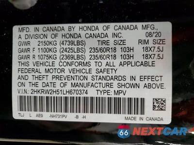 Zdjęcie 13 z 13 samochodu: 2020 HONDA CR-V EX VIN:2HKRW2H51LH670374 - miniatura