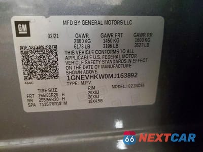 Zdjęcie 14 z 14 samochodu: 2021 CHEVROLET TRAVERSE LT VIN:1GNEVHKW0MJ163892 - miniatura