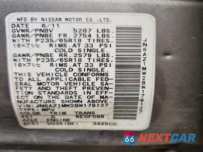 Zdjęcie 13 z 13 samochodu: 2011 NISSAN MURANO S VIN:JN8AZ1MW2BW179127 - miniatura