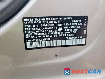 Zdjęcie 12 z 12 samochodu: 2014 VOLKSWAGEN PASSAT S VIN:1VWAT7A32EC085357 - miniatura
