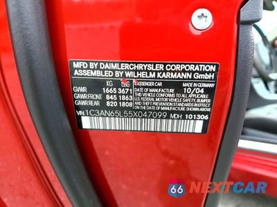 Zdjęcie 12 z 12 samochodu: 2005 CHRYSLER CROSSFIRE LIMITED VIN:1C3AN65L55X047099 - miniatura