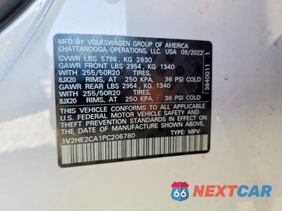 Zdjęcie 12 z 12 samochodu: 2023 VOLKSWAGEN ATLAS CROSS SPORT SE VIN:1V2HE2CA1PC206780 - miniatura