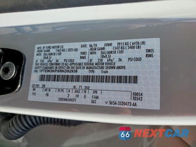 Zdjęcie 12 z 12 samochodu: 2024 FORD F150 XLT VIN:1FTEW3KPXRKD92938 - miniatura