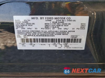 Zdjęcie 13 z 13 samochodu: 2024 FORD EDGE SEL VIN:2FMPK4J94RBB00395 - miniatura