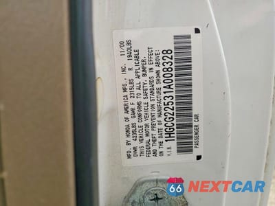 Zdjęcie 12 z 12 samochodu: 2001 HONDA ACCORD EX VIN:1HGCG22531A008328 - miniatura