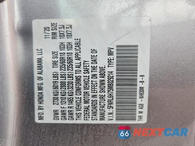 Zdjęcie 13 z 13 samochodu: 2021 HONDA ODYSSEY EXL VIN:5FNRL6H75MB029214 - miniatura