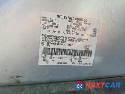 Zdjęcie 12 z 12 samochodu: 2016 FORD EXPLORER XLT VIN:1FM5K8D82GGC10157 - miniatura